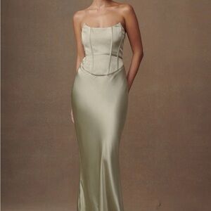 Meshki Harlow Sage Strapless Satin Dress